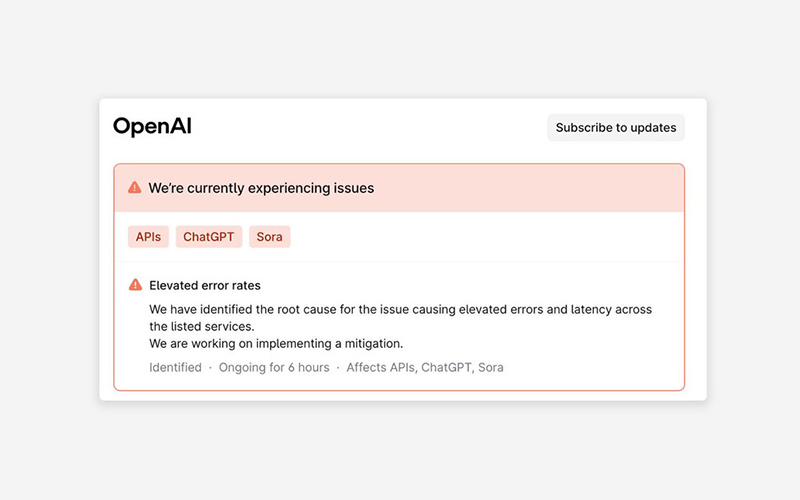 Falla en OpenAI provoca masiva caída de ChatGPT